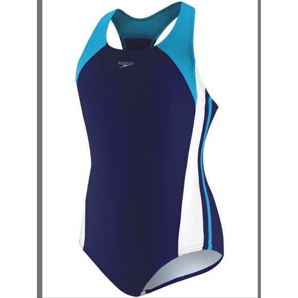 Speedo Other - NWT Speedo Girl's Blue Swimsuit One Piece Infinity Splice Thick Strap - Size 10
